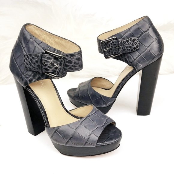 COACH Maze Leather Croc Embossed Platform Sandals - Picture 1 of 10